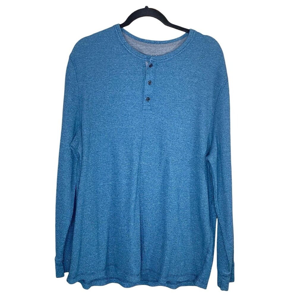 George Blue Henley Shirt Thermal Casual Soft Knit SZ 2X Long Sleeve 3 Button